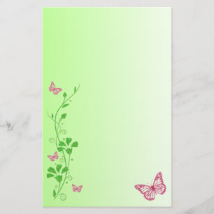 Pink, Green Floral Butterflies Wedding Stationery