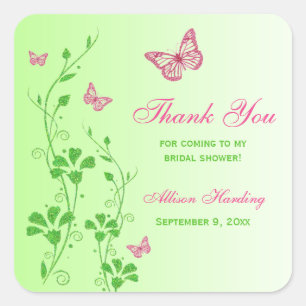 Pink Green Floral Butterfly Bridal Shower Sticker