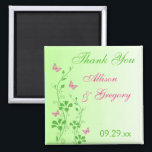 Pink, Green Floral Butterfly Wedding Favour Magnet<br><div class="desc">This pink and green floral thank you wedding favour magnet has pink and green SIMULATED glitter butterflies and flowers on it that matches the wedding invitation shown below. If there are any other matching items you require,  please email your request to niteowlstudio@gmail.com.</div>