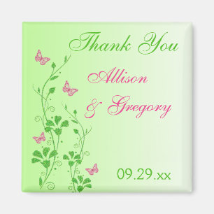 Pink, Green Floral Butterfly Wedding Favour Magnet
