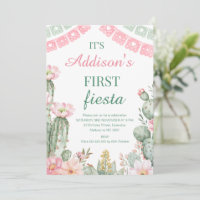 Pink Green Floral Cactus First Fiesta 1st Birthday