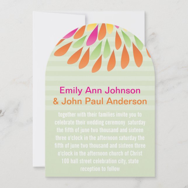 Pink Green Floral Chrysanthemum Wedding Invitation (Front)