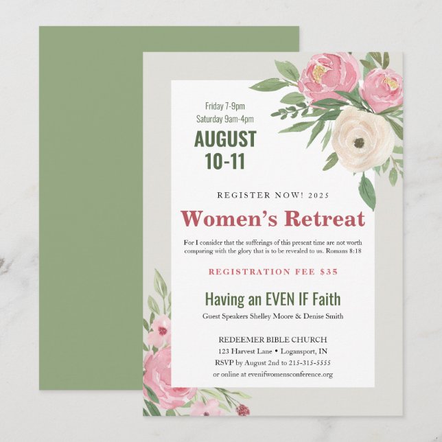 Pink Green Floral Church Women's Retreat Invitation (Front/Back)