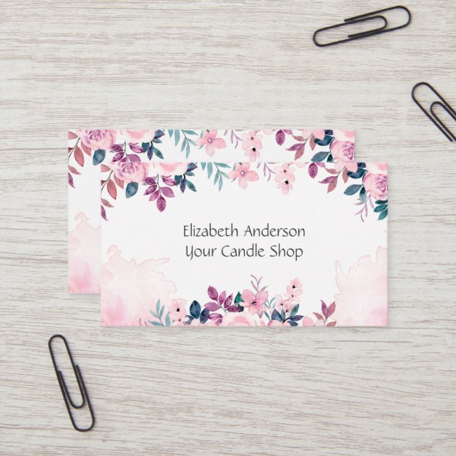 Pink Green Floral Feminine Small Business Business Card (Front/Back In Situ)