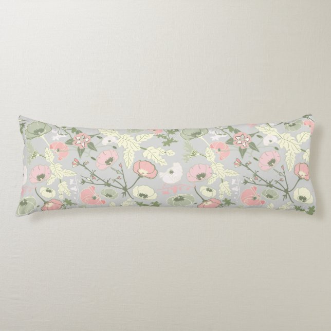Pink Green Floral Flower Girl Pattern Body Cushion (Front)