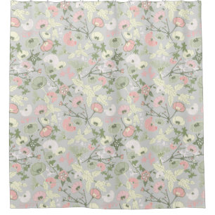 Pink Green Floral Flower Girl Pattern Shower Curtain