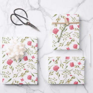 Pink Green Floral Flowers Feminine Wrapping Paper