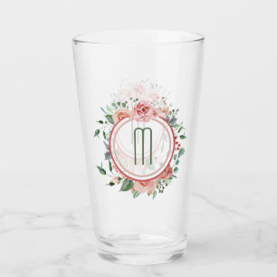 Pink Green Floral Frame Monogram Glass