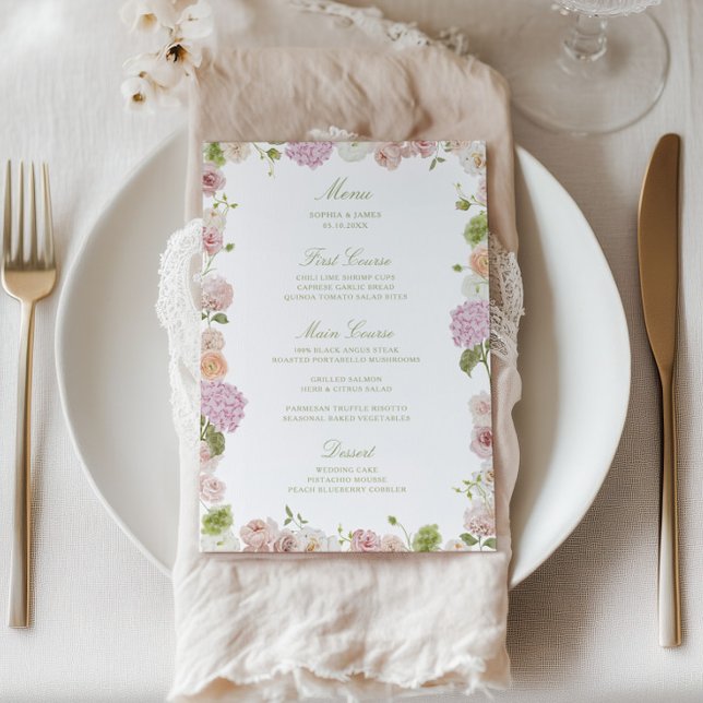 Pink Green Floral Frame Wedding Menu (Creator Uploaded)