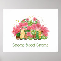 Pink Green Floral Gnomes Gnome Sweet Gnome
