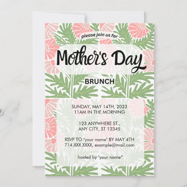 Pink & Green Floral Mother's Day Brunch Invitation (Front)