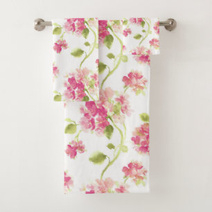Pink Green Floral Pattern Bath Towel Set