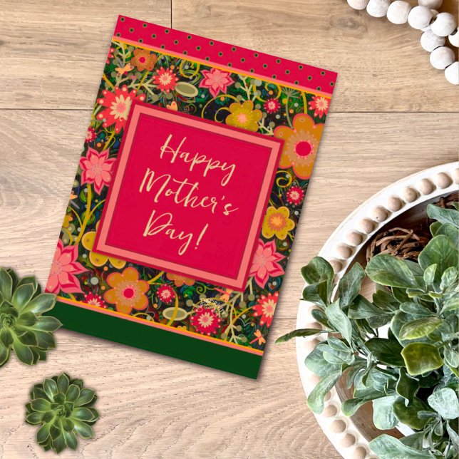 Pink Green Floral Pretty Unique Happy Mother’s Day Card (Creator Uploaded)