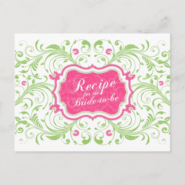 Pink Green Floral Recipe Card for the Bride (Front)
