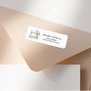 Pink Green Floral Sewing Machine Address Label