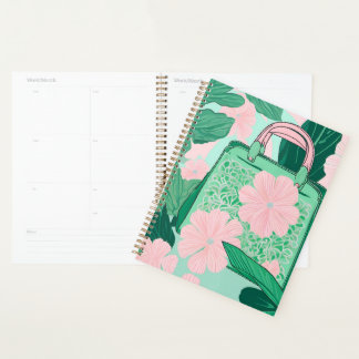 Pink & Green Floral Trompe L'oeil Handbag Illusion Planner