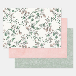 Pink Green Floral Vintage Paisley  Wrapping Paper Sheet