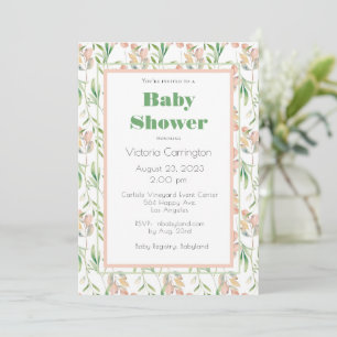 Pink & Green Floral Watercolor Modern Shower Invitation