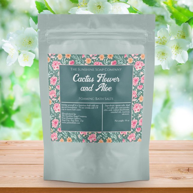 Pink Green Floral Waterproof Bath Salts Label (Creator Uploaded)