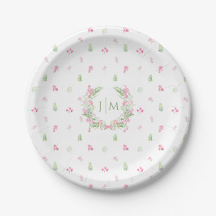 Pink Green Floral Wedding in Bloom Paper Plate