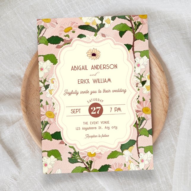 Pink green floral wedding invitation (Creator Uploaded)