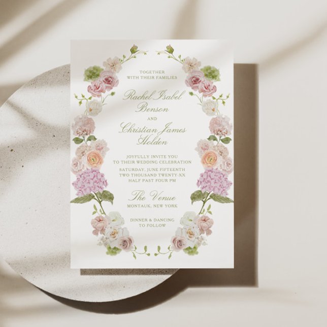 Pink Green Floral Wedding Invitation (Creator Uploaded)