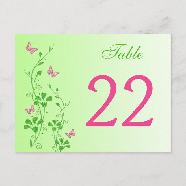 Pink Green Floral with Butterflies Table Number Postcard (Front)