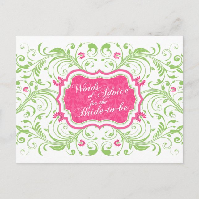 Pink Green Floral Words of Advice for the Bride Card (Front)