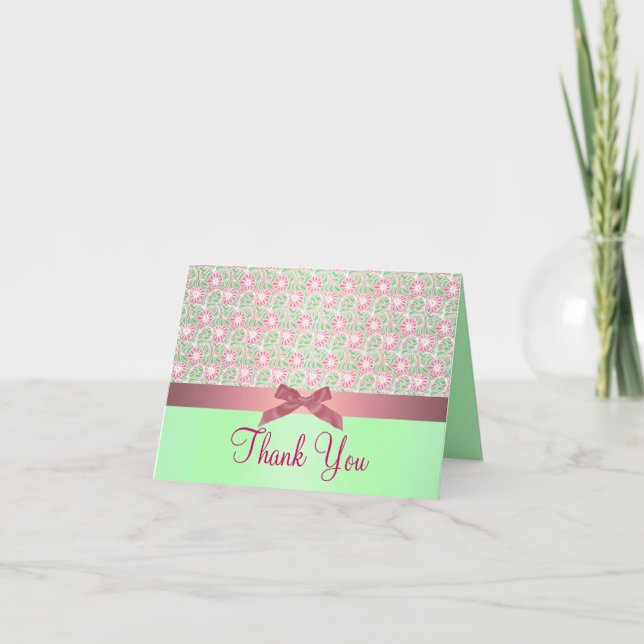 Pink/Green Flower & Bows Thank you card (Front)