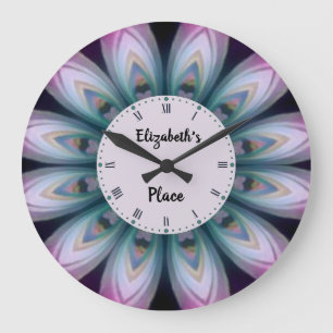 Pink & Green Flower Mandala  Large Clock