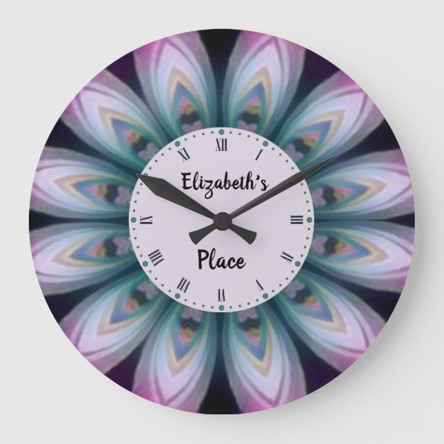 Pink & Green Flower Mandala  Large Clock (Front)