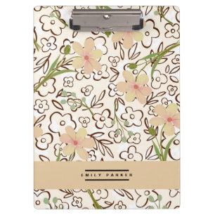 Pink Green Flower Pattern Personalised Clipboard