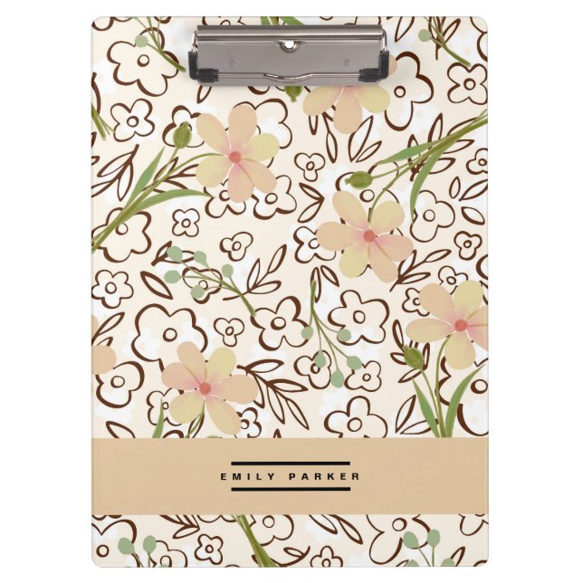 Pink Green Flower Pattern Personalised Clipboard (Front)