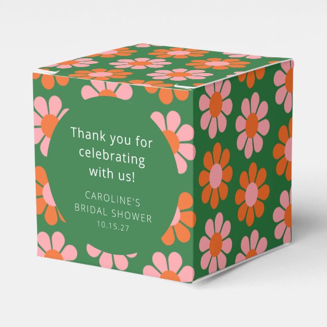 Pink Green Flowers Bridal Shower Custom Thank You Favour Box (Front Side)