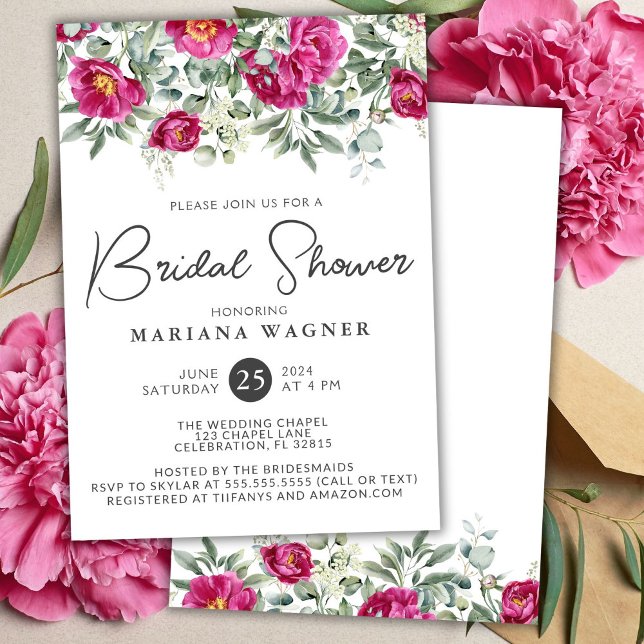 Pink Green Flowers Bridal Shower Invitation (Creator Uploaded)