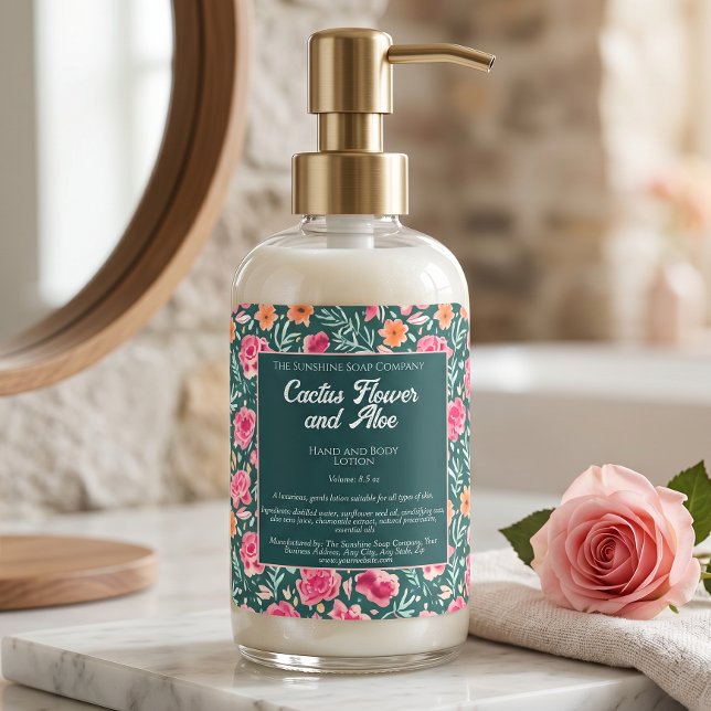 Pink & Green Flowers Cosmetics Bottle Label (Creator Uploaded)