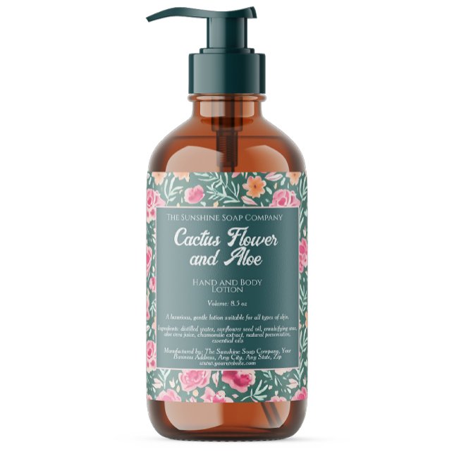 Pink & Green Flowers Cosmetics Bottle Label (Creator Uploaded)
