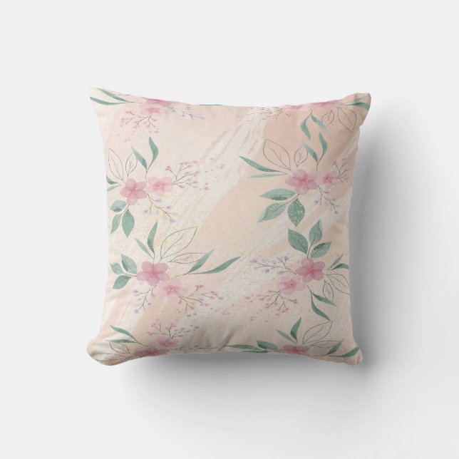 Pink & Green Flowers Cushion (Front)