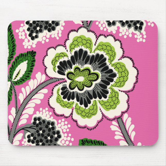 Pink Green Flowers Mousepad (Front)