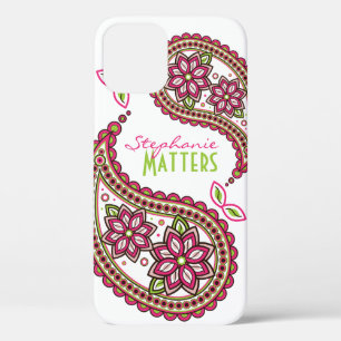 Pink Green Funky Paisley Personalised iPhone 12 Case