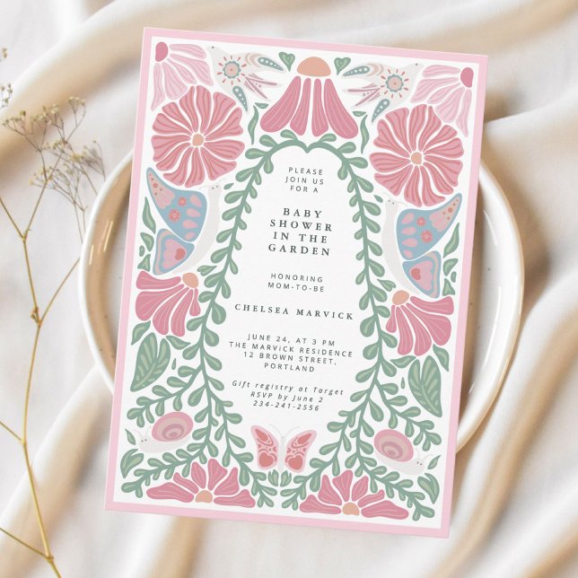 Pink green Garden Baby Shower Invitation  (Creator Uploaded)