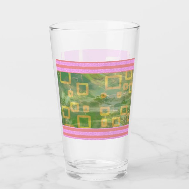 Pink Green Geometric Glass Cup (Front)