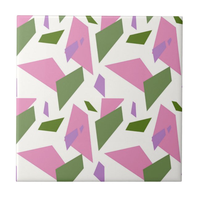 Pink Green Geometric Shapes Seamless Pattern Tile (Front)