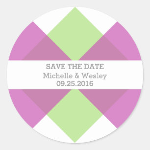 Pink Green Geometric Triad Save the Date Stickers