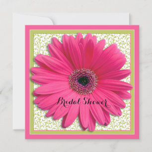 Pink Green Gerbera Daisy Square Bridal Shower Invitation