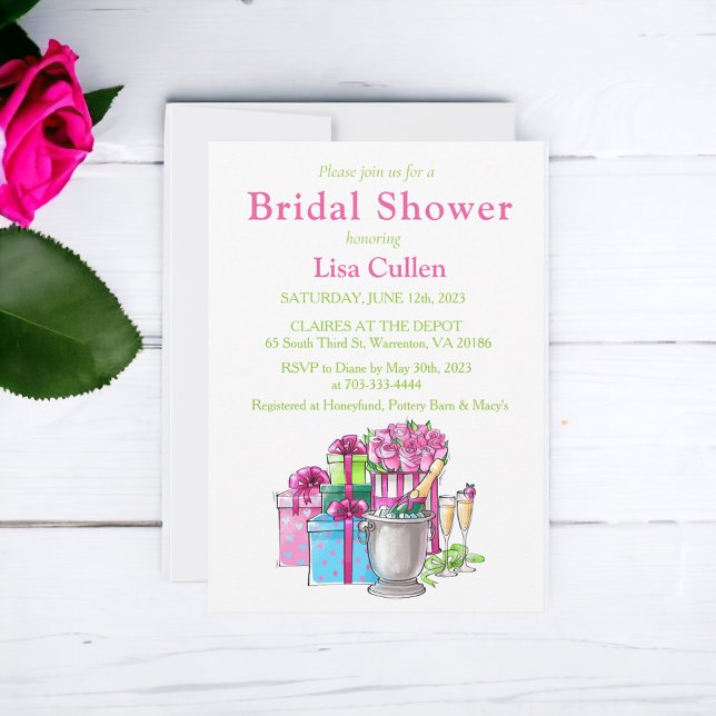 Pink Green Gifts Champagne Glasses Invitation (Creator Uploaded)