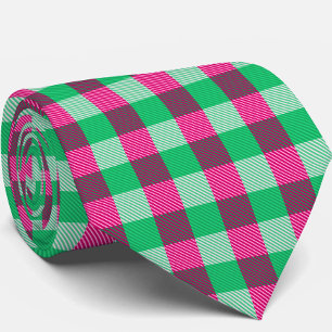 Pink Green Gingham Check Design  Tie