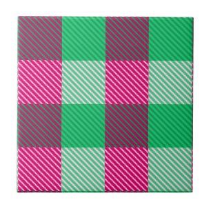 Pink Green Gingham Check Design Tile