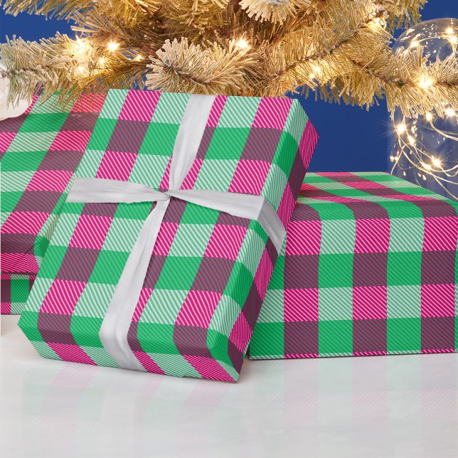 Pink Green Gingham Check Design  Wrapping Paper (Creator Uploaded)