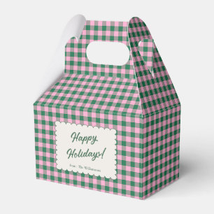 Pink Green Gingham Plaid Personalised Christmas Favour Box